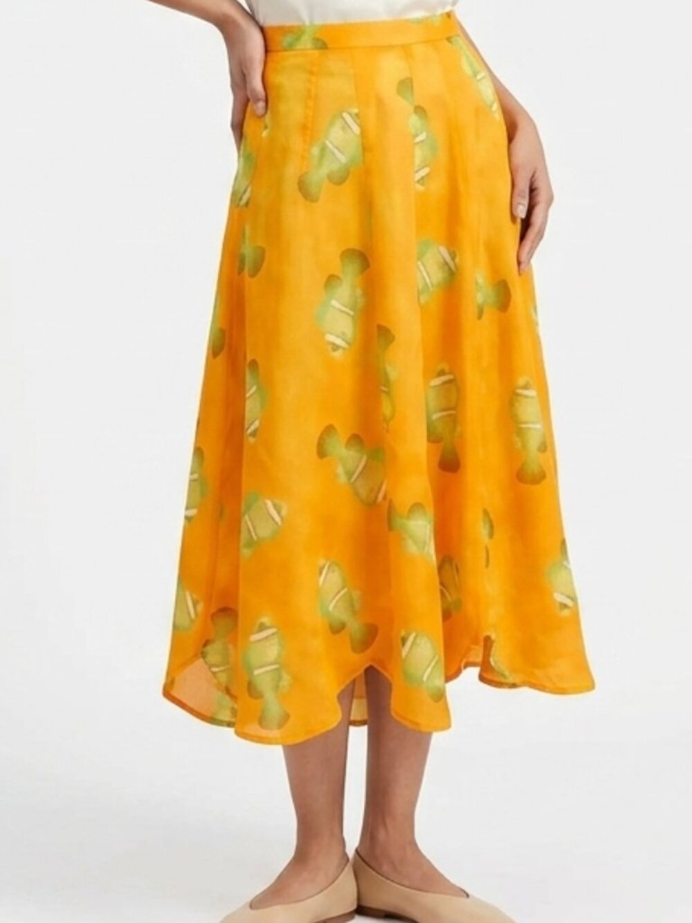 Kenzo Paris Fish Print Scalloped Hem Cotton Skirt- Sz. 38/Sm